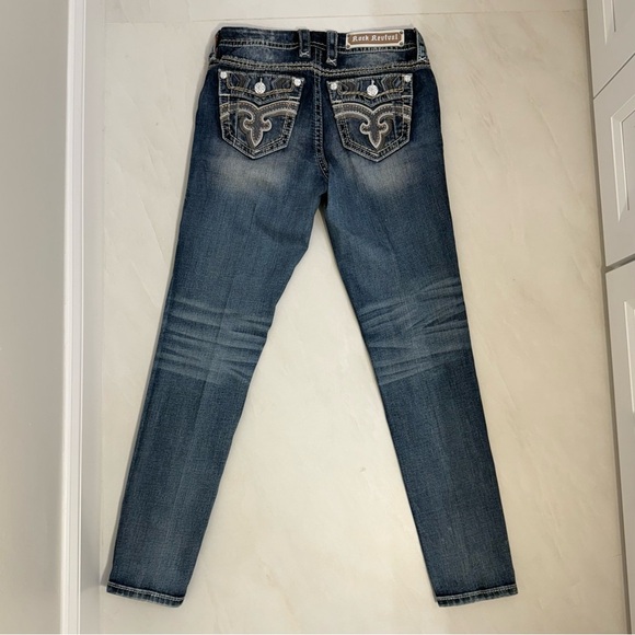 Rock Revival Benita Skinny Jeans Size 27 Dark Wash Fleur-de-Lis - Picture 5 of 9